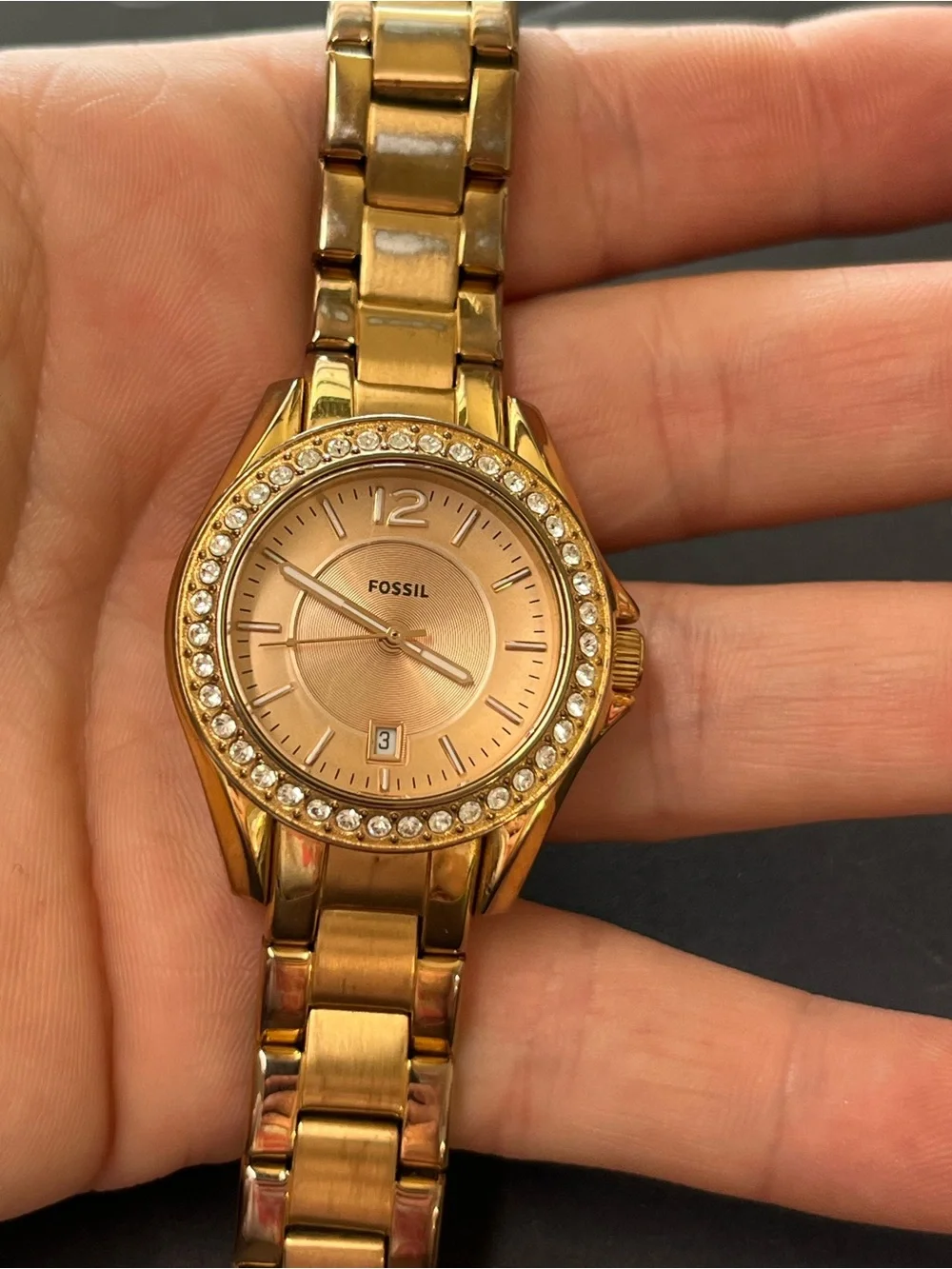 Fossil Gold-Tone Crystal Bezel Bracelet Watch